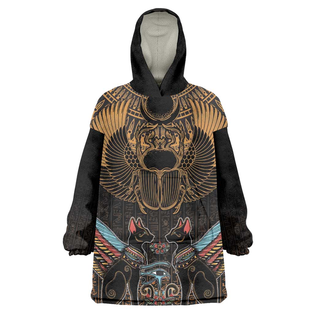Ancient Egypt Scarab Beetle Wearable Blanket Hoodie Hieroglyphs Alphabet Pattern LT18