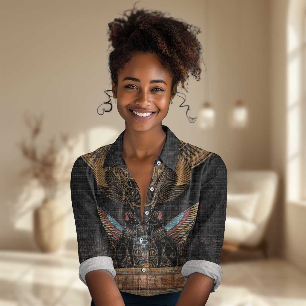 Ancient Egypt Scarab Beetle Women Casual Shirt Hieroglyphs Alphabet Pattern LT18