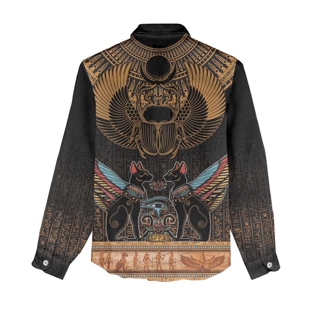 Ancient Egypt Scarab Beetle Women Casual Shirt Hieroglyphs Alphabet Pattern LT18