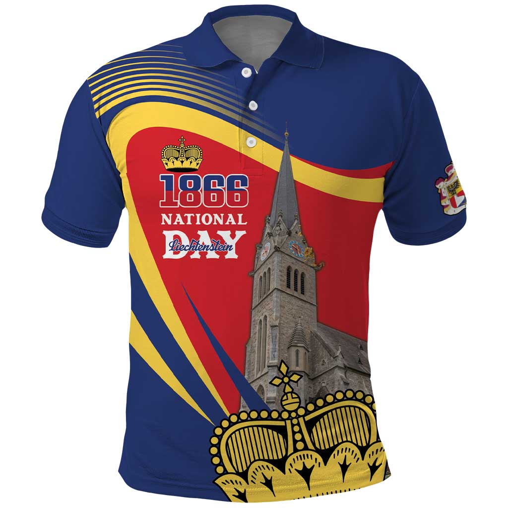 Liechtenstein National Day 1866 Polo Shirt Gold Crown Vaduz Cathedral LT18