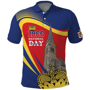 Liechtenstein National Day 1866 Polo Shirt Gold Crown Vaduz Cathedral LT18