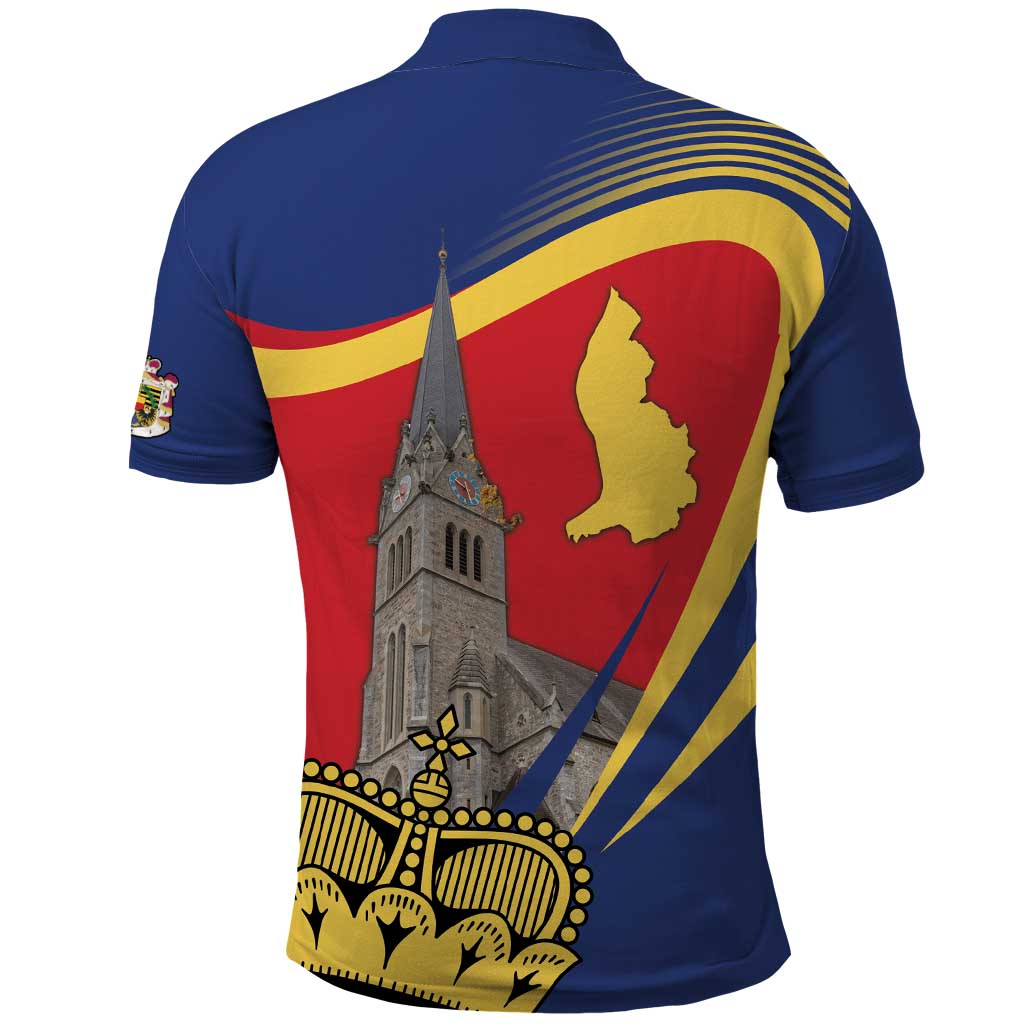 Liechtenstein National Day 1866 Polo Shirt Gold Crown Vaduz Cathedral LT18