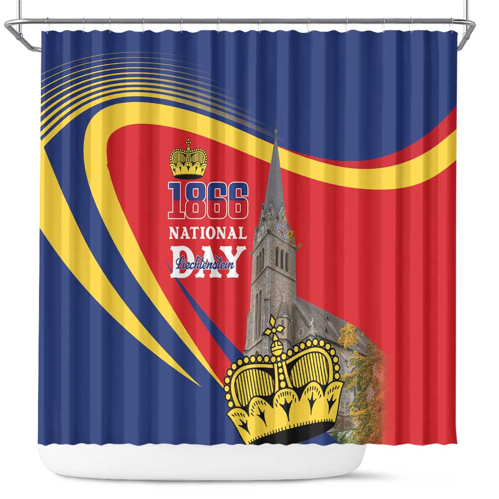 Liechtenstein National Day 1866 Shower Curtain Gold Crown Vaduz Cathedral LT18