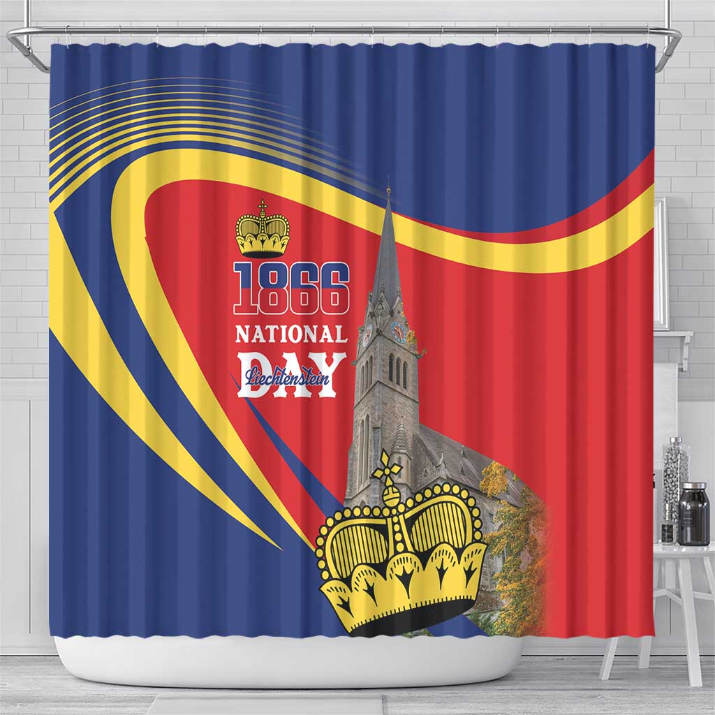 Liechtenstein National Day 1866 Shower Curtain Gold Crown Vaduz Cathedral LT18