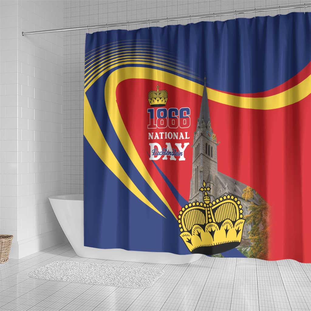 Liechtenstein National Day 1866 Shower Curtain Gold Crown Vaduz Cathedral LT18