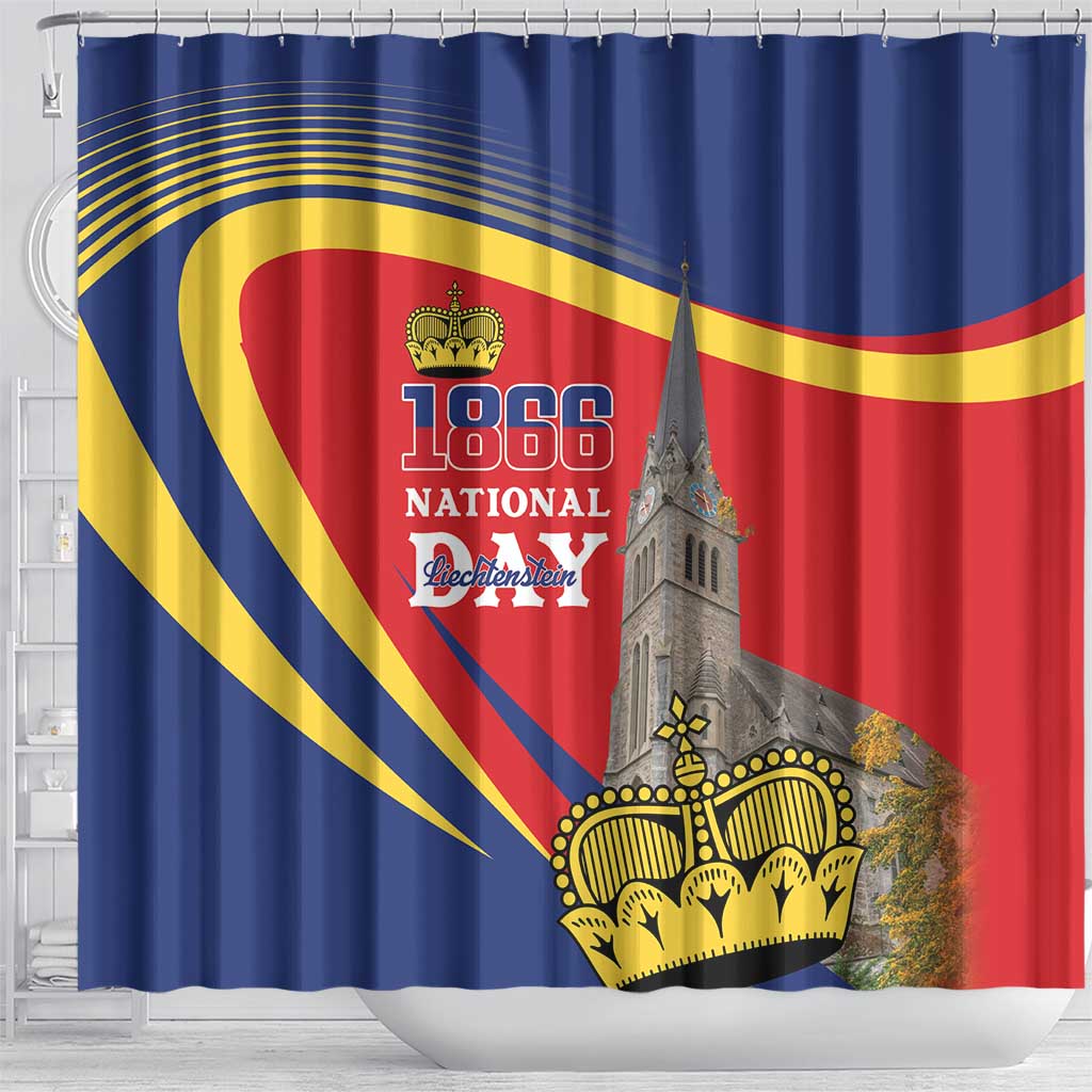 Liechtenstein National Day 1866 Shower Curtain Gold Crown Vaduz Cathedral LT18