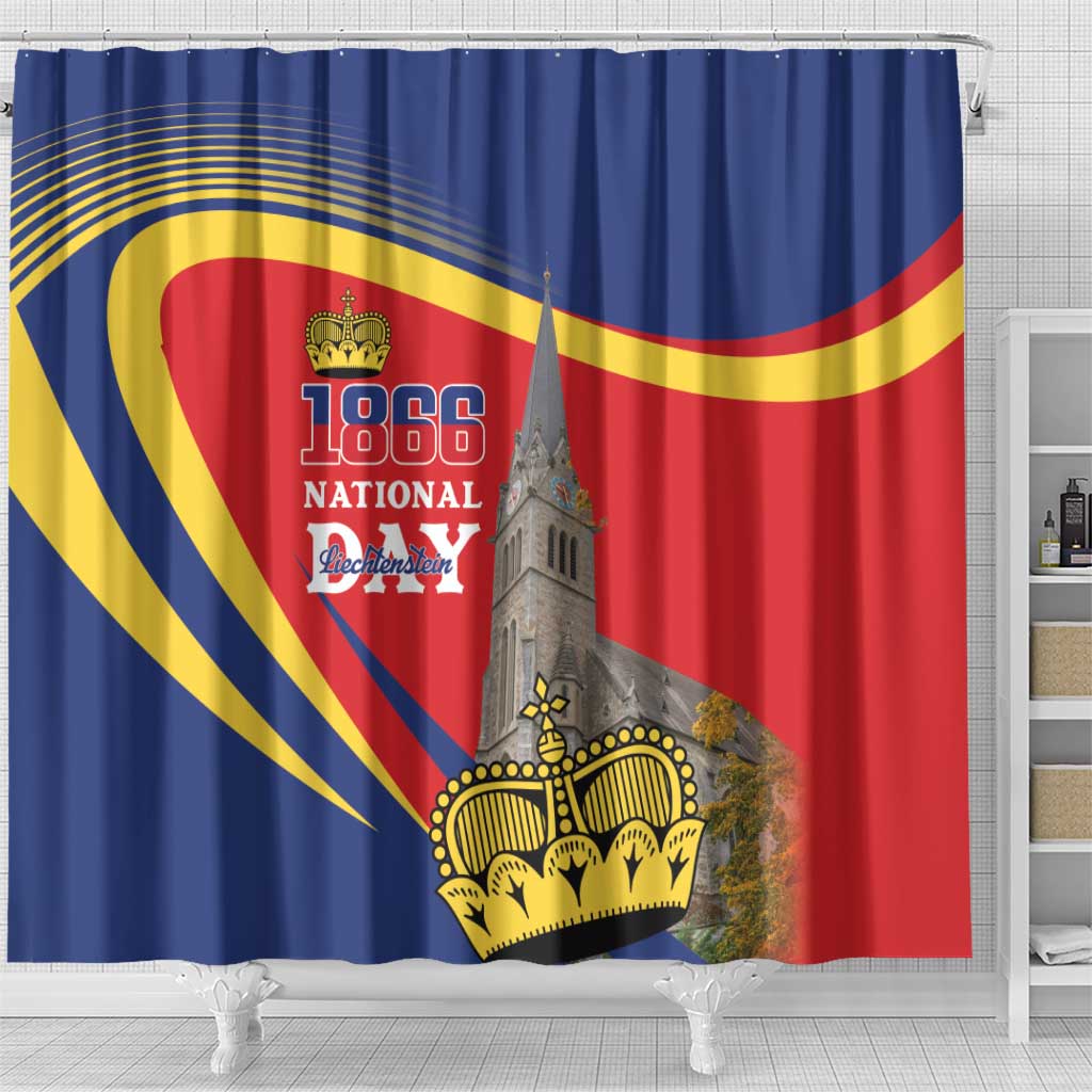Liechtenstein National Day 1866 Shower Curtain Gold Crown Vaduz Cathedral LT18