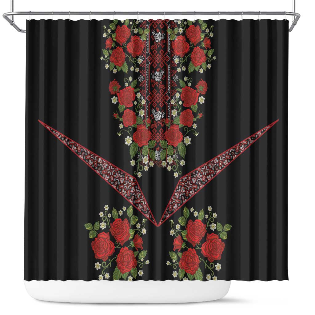 Traditional Ukrainian Costume Shower Curtain Red Floral Embroidery Style LT18