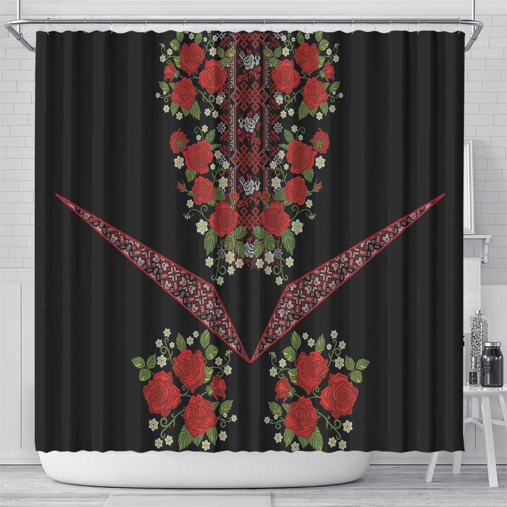 Traditional Ukrainian Costume Shower Curtain Red Floral Embroidery Style LT18