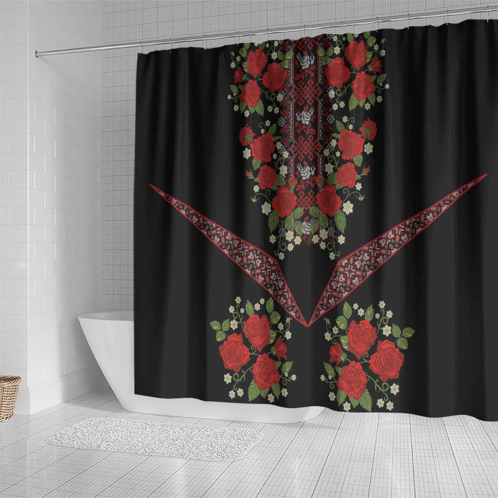 Traditional Ukrainian Costume Shower Curtain Red Floral Embroidery Style LT18