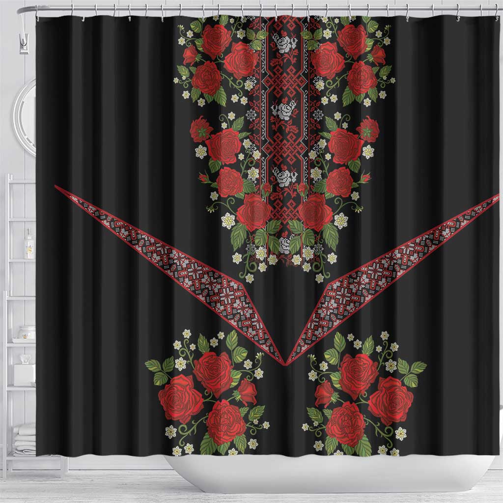 Traditional Ukrainian Costume Shower Curtain Red Floral Embroidery Style LT18