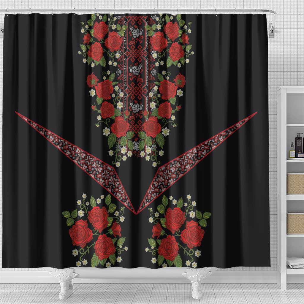 Traditional Ukrainian Costume Shower Curtain Red Floral Embroidery Style LT18