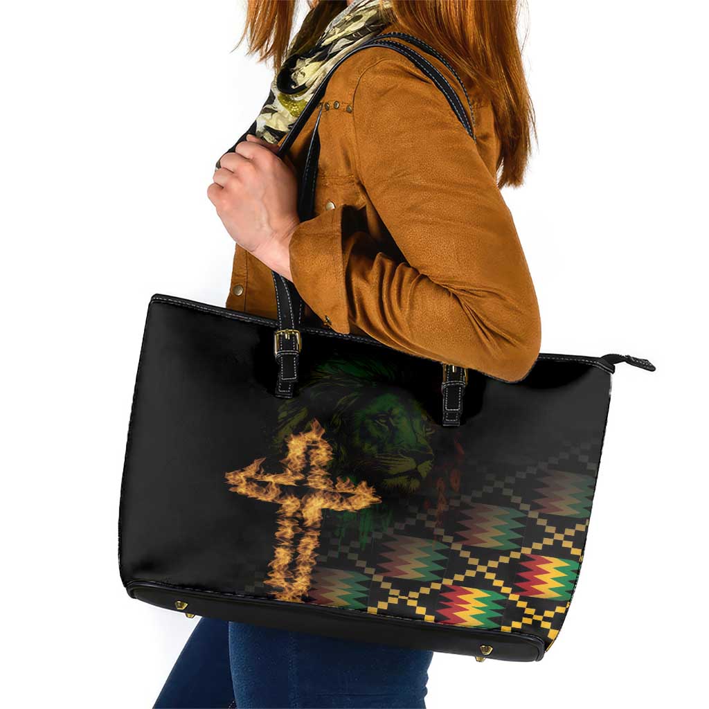 Happy Meskel Celebration Leather Tote Bag Cross Fire And Lion Flag Color LT18