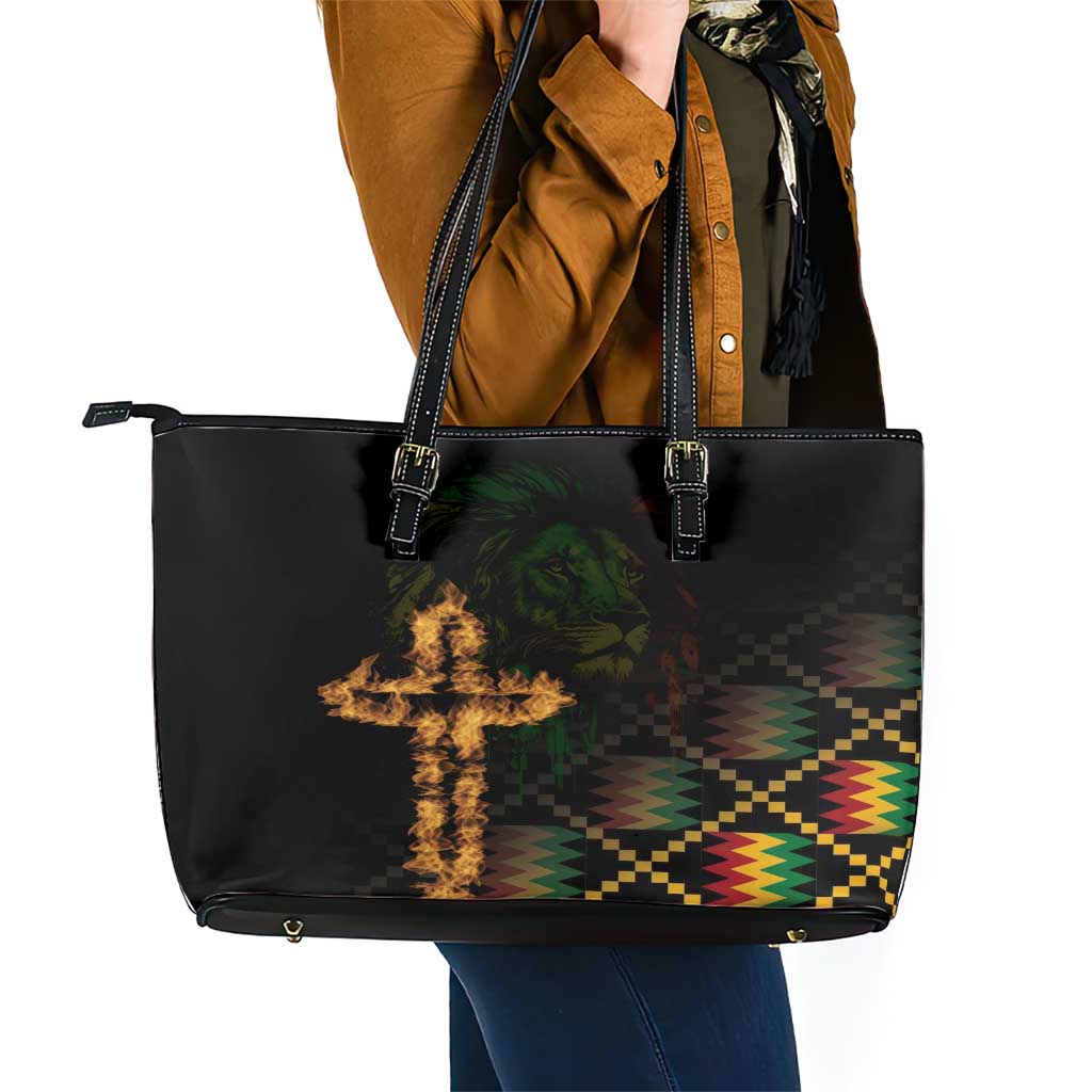 Happy Meskel Celebration Leather Tote Bag Cross Fire And Lion Flag Color LT18