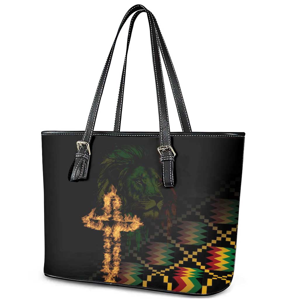 Happy Meskel Celebration Leather Tote Bag Cross Fire And Lion Flag Color LT18