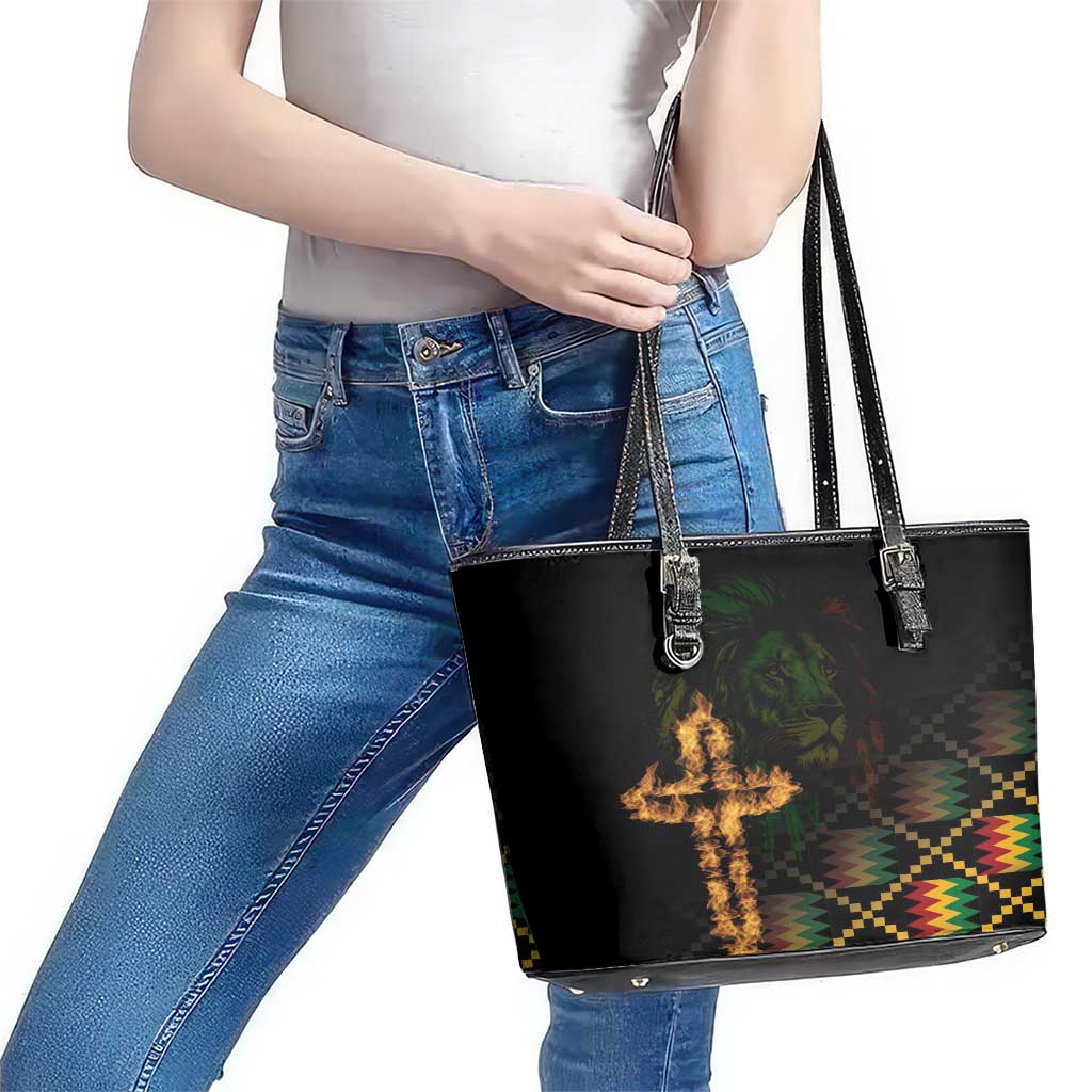 Happy Meskel Celebration Leather Tote Bag Cross Fire And Lion Flag Color LT18