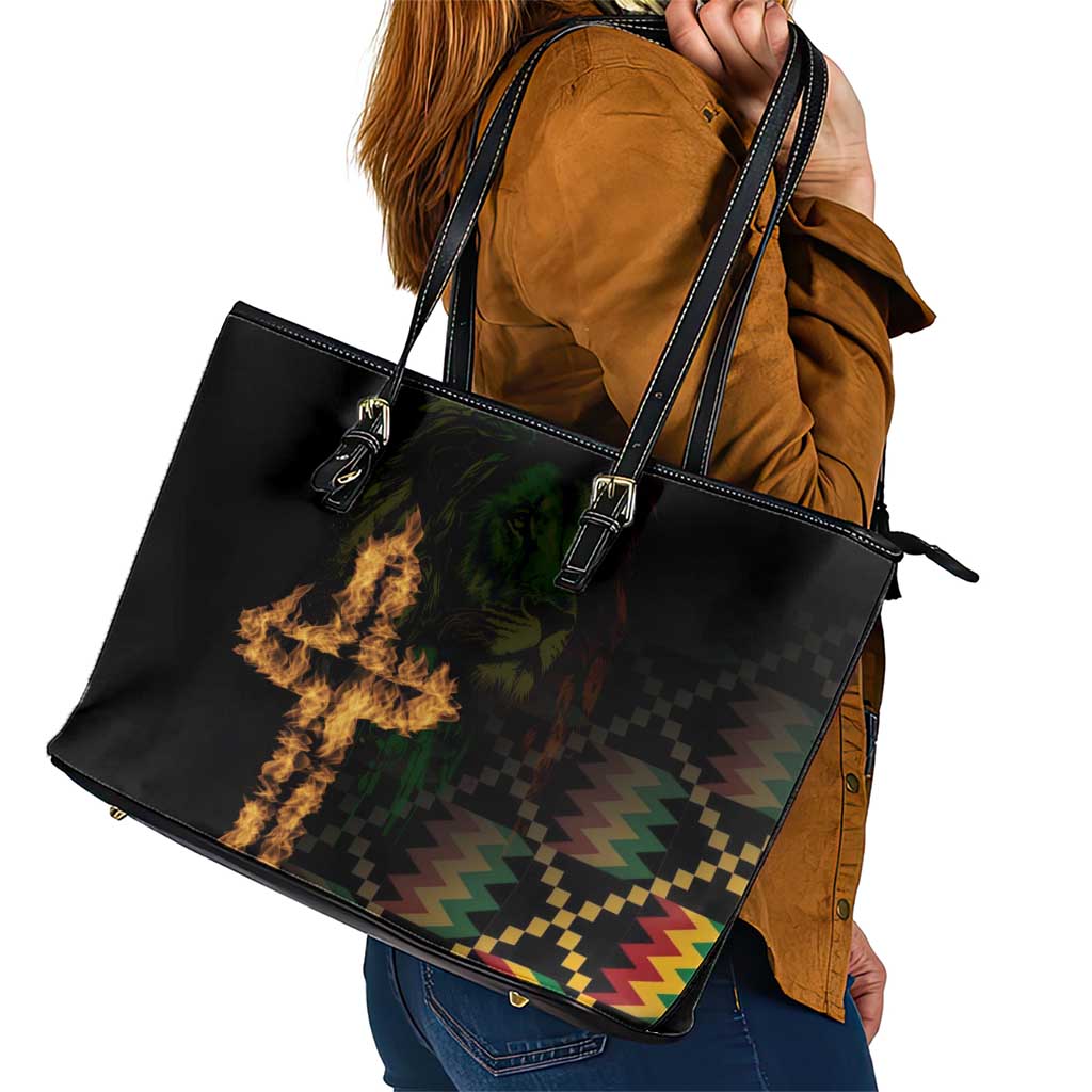 Happy Meskel Celebration Leather Tote Bag Cross Fire And Lion Flag Color LT18