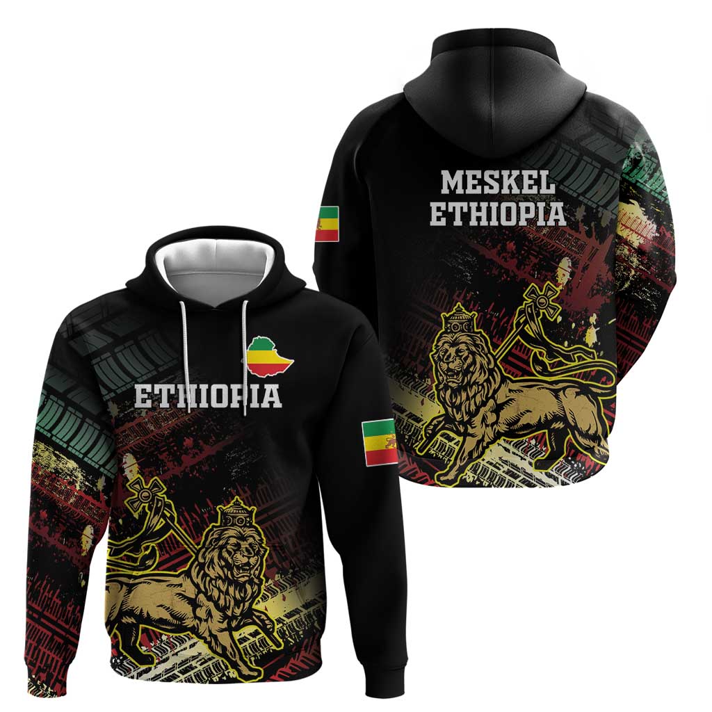 Meskel Ethiopia Hoodie Lion Of Judah With Grunge Patterns LT18