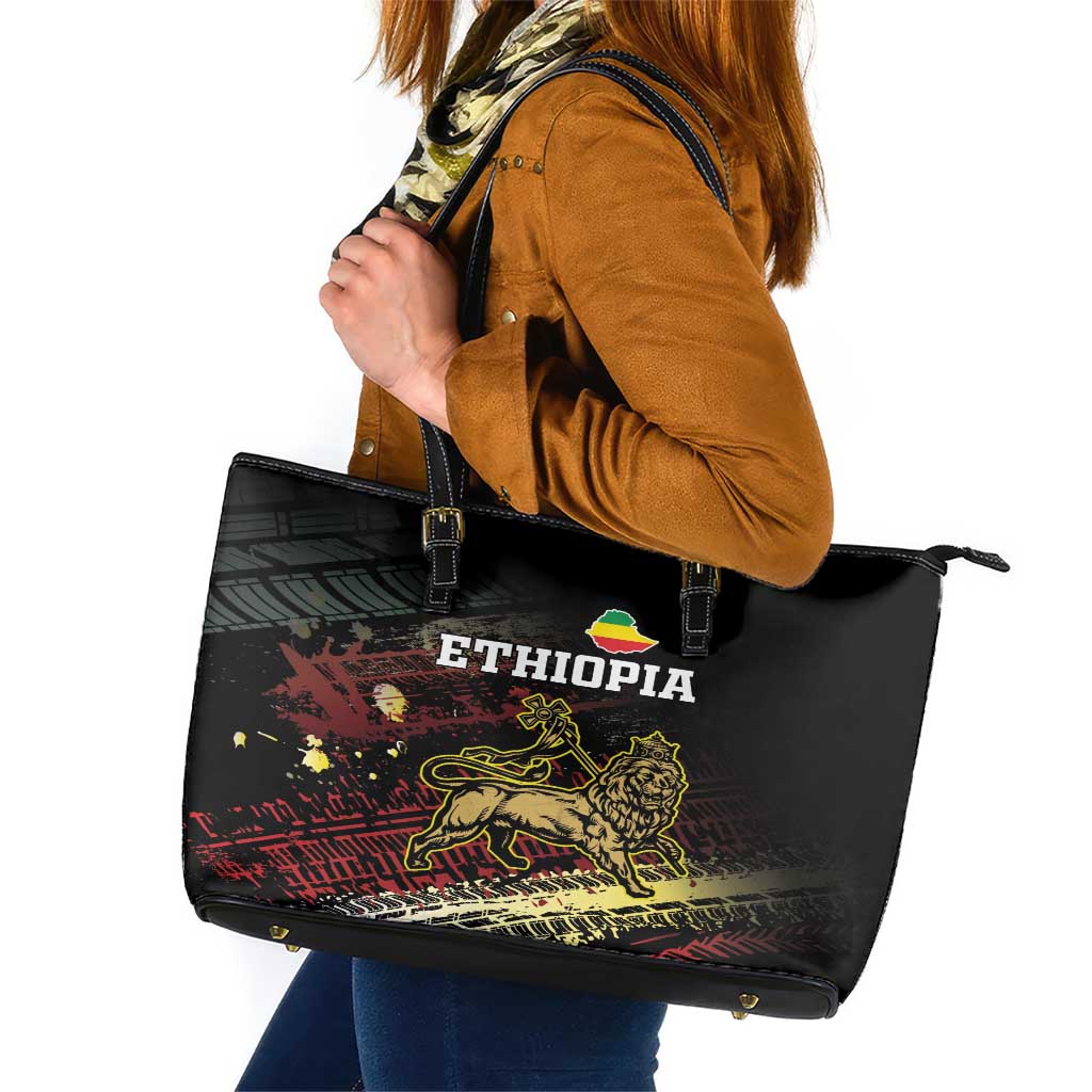 Meskel Ethiopia Leather Tote Bag Lion Of Judah With Grunge Patterns LT18