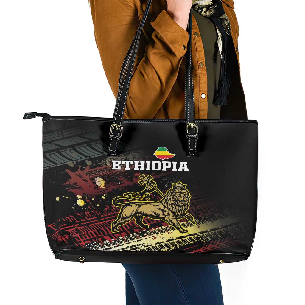 Meskel Ethiopia Leather Tote Bag Lion Of Judah With Grunge Patterns LT18