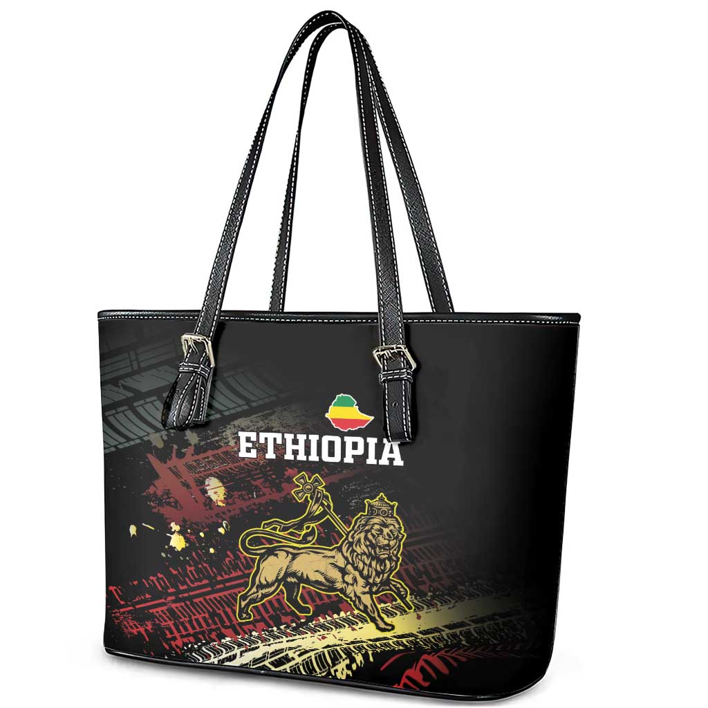 Meskel Ethiopia Leather Tote Bag Lion Of Judah With Grunge Patterns LT18
