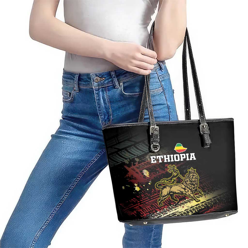 Meskel Ethiopia Leather Tote Bag Lion Of Judah With Grunge Patterns LT18