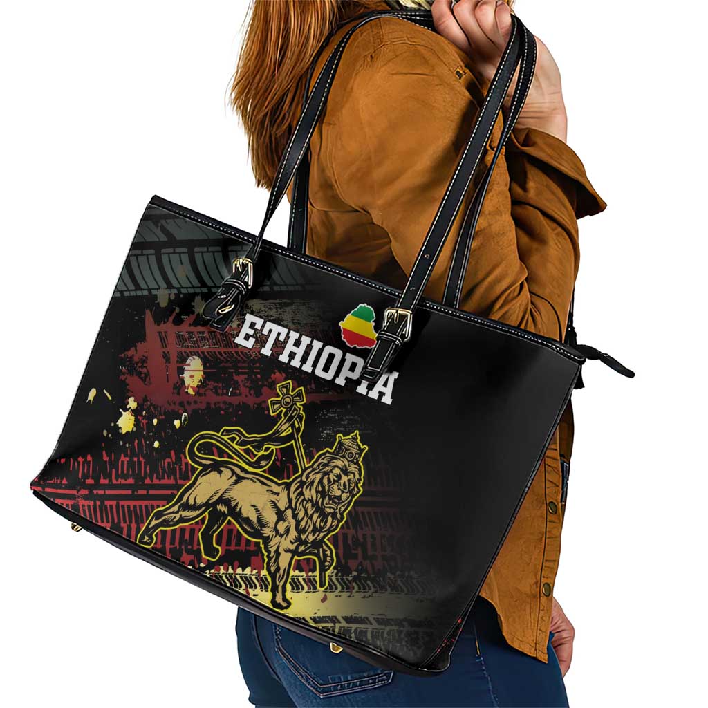 Meskel Ethiopia Leather Tote Bag Lion Of Judah With Grunge Patterns LT18
