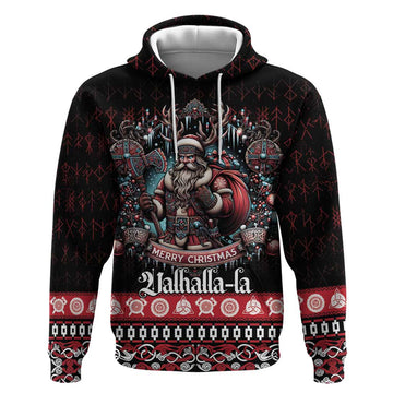 Viking Santa Christmas Hoodie Valhalla-la Nordic Xmas Spirit LT18