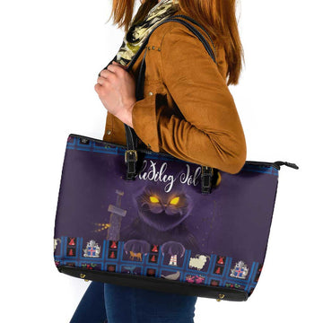 Iceland Christmas Leather Tote Bag Yule Cat Christmas Lightning Art LT18