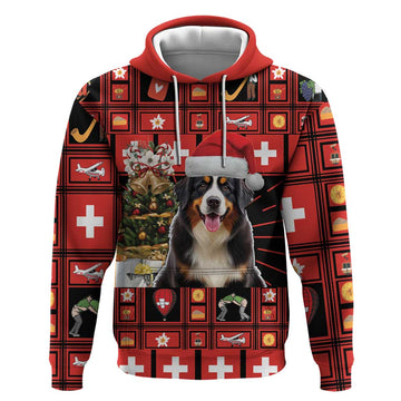Merry Christmas Bernese Mountain Dog Hoodie Switzerland Symbols - Lightning Art LT18