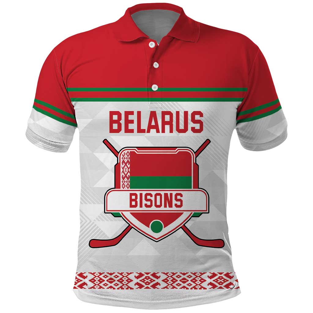 Custom Belarus Ice Hockey Polo Shirt 2025 Go Bisons White Version LT18