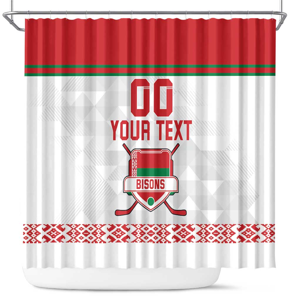 Custom Belarus Ice Hockey Shower Curtain 2025 Go Bisons White Version LT18