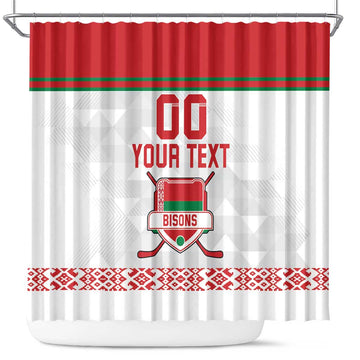 Custom Belarus Ice Hockey Shower Curtain 2025 Go Bisons White Version LT18