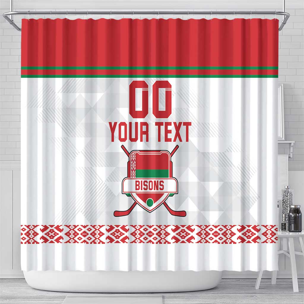 Custom Belarus Ice Hockey Shower Curtain 2025 Go Bisons White Version LT18