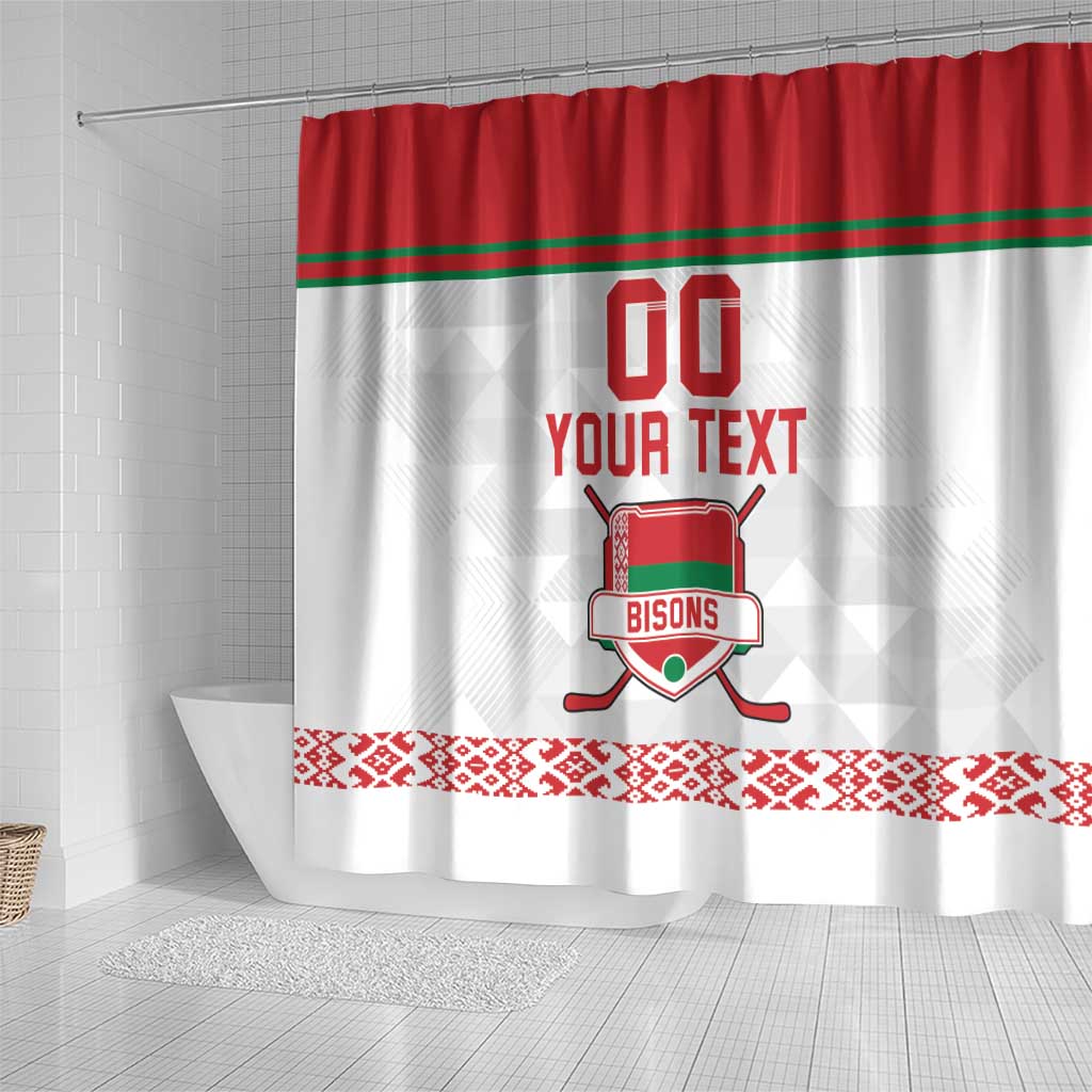 Custom Belarus Ice Hockey Shower Curtain 2025 Go Bisons White Version LT18