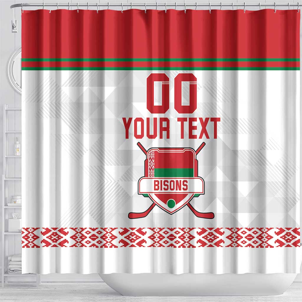 Custom Belarus Ice Hockey Shower Curtain 2025 Go Bisons White Version LT18