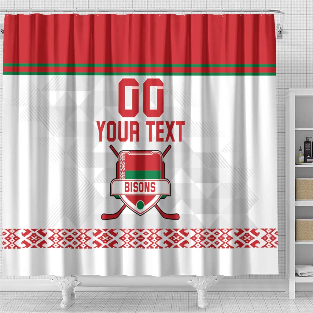 Custom Belarus Ice Hockey Shower Curtain 2025 Go Bisons White Version LT18