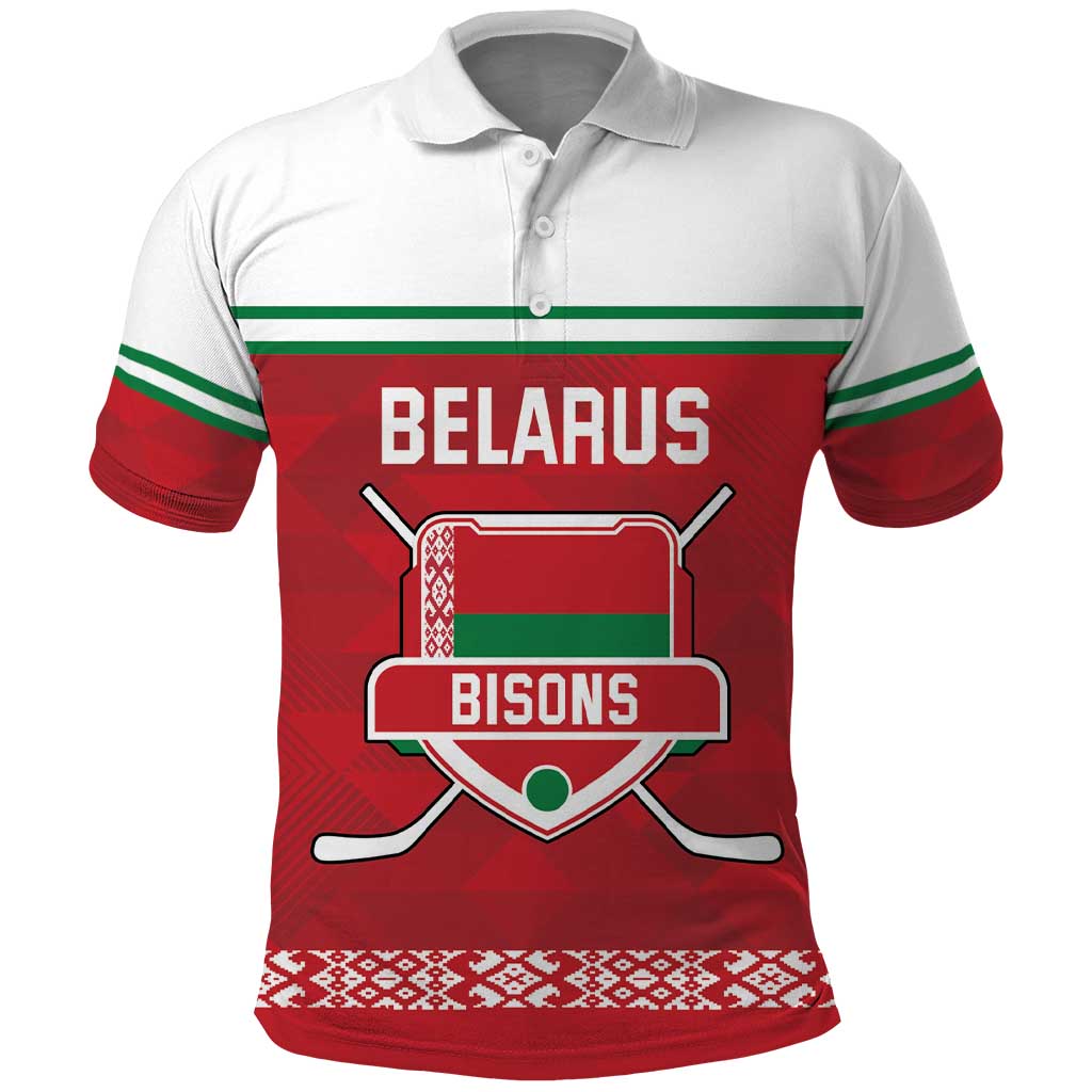 Custom Belarus Ice Hockey Polo Shirt 2025 Go Bisons Red Version LT18
