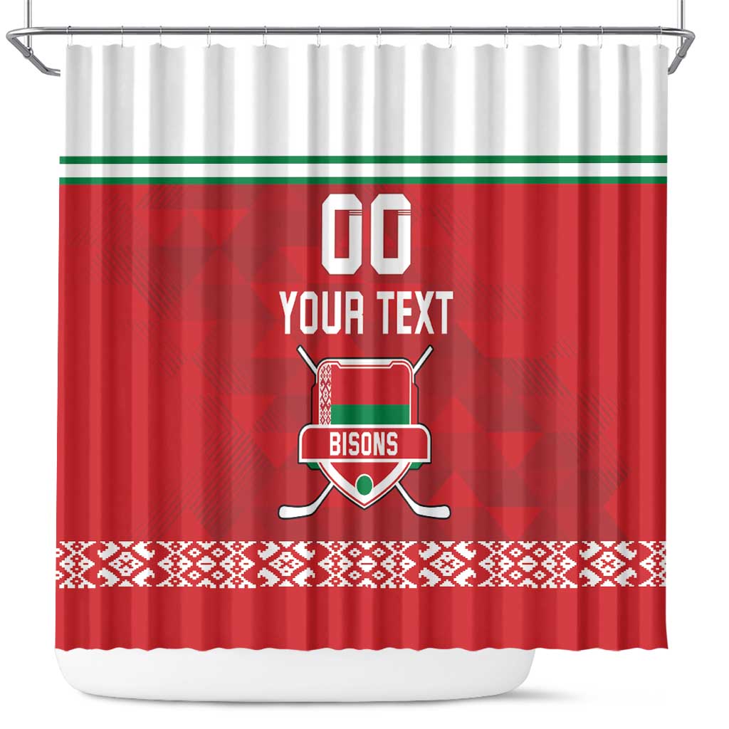 Custom Belarus Ice Hockey Shower Curtain 2025 Go Bisons Red Version LT18
