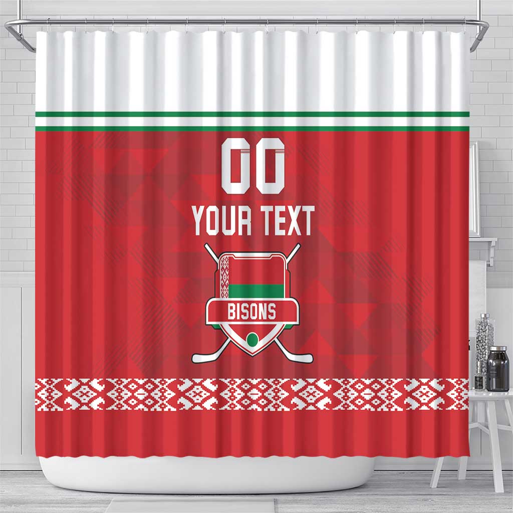 Custom Belarus Ice Hockey Shower Curtain 2025 Go Bisons Red Version LT18