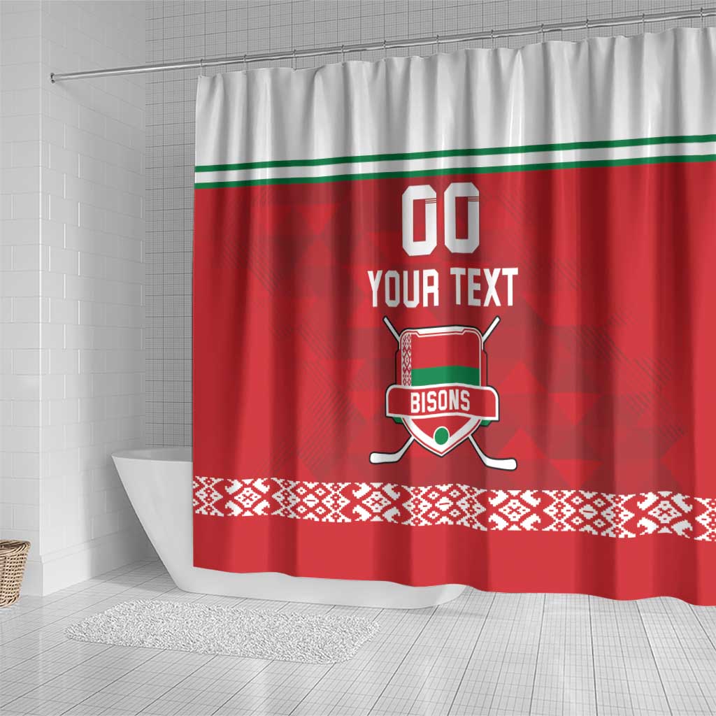 Custom Belarus Ice Hockey Shower Curtain 2025 Go Bisons Red Version LT18