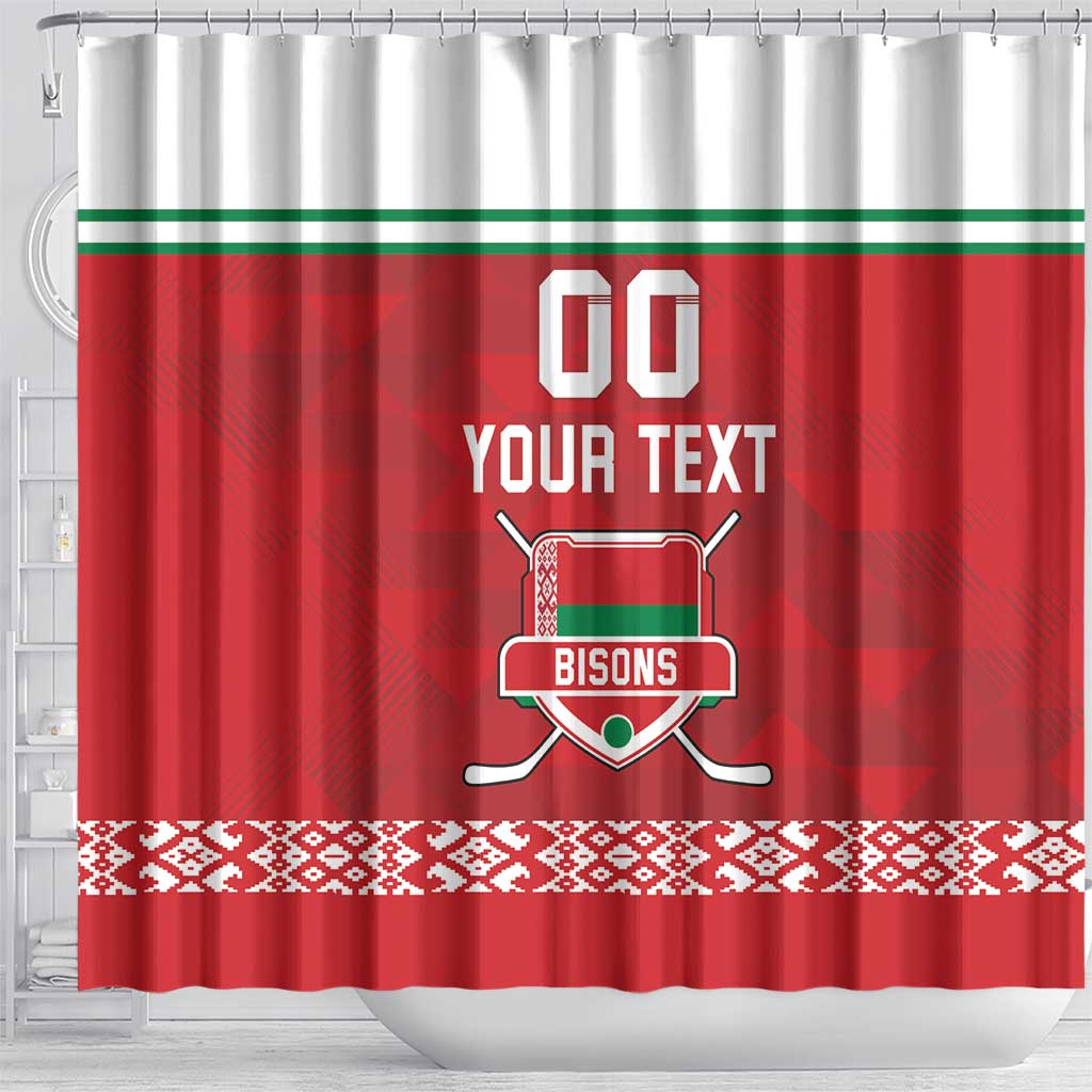 Custom Belarus Ice Hockey Shower Curtain 2025 Go Bisons Red Version LT18