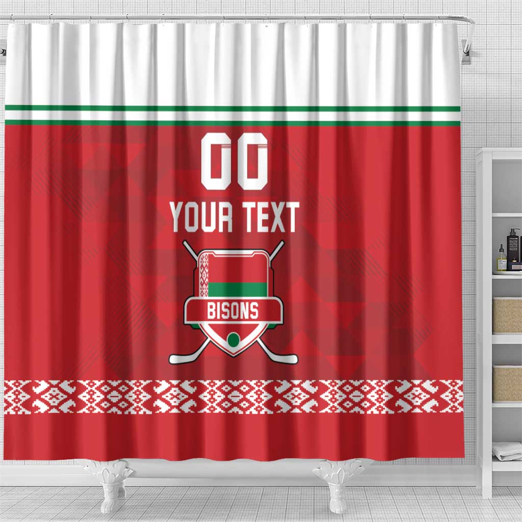 Custom Belarus Ice Hockey Shower Curtain 2025 Go Bisons Red Version LT18