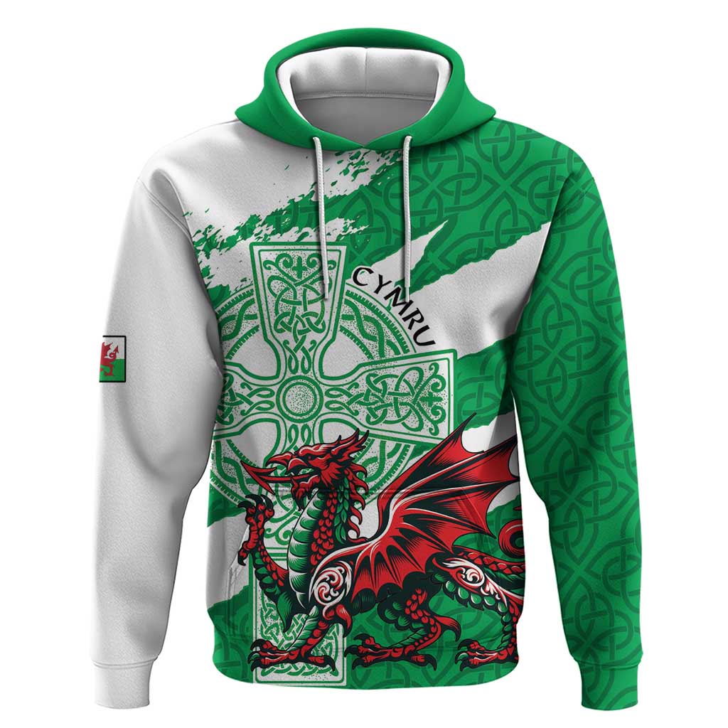 Wales Celtic Cross Hoodie Cymru Am Byth Green Version LT18