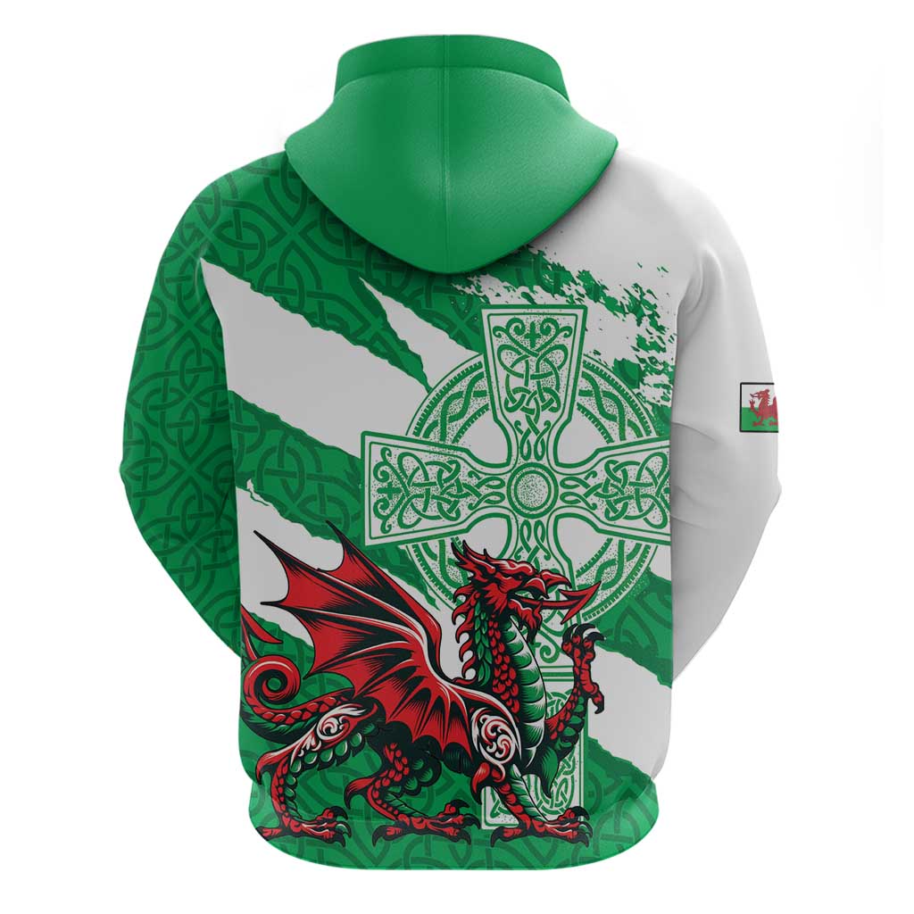 Wales Celtic Cross Hoodie Cymru Am Byth Green Version LT18