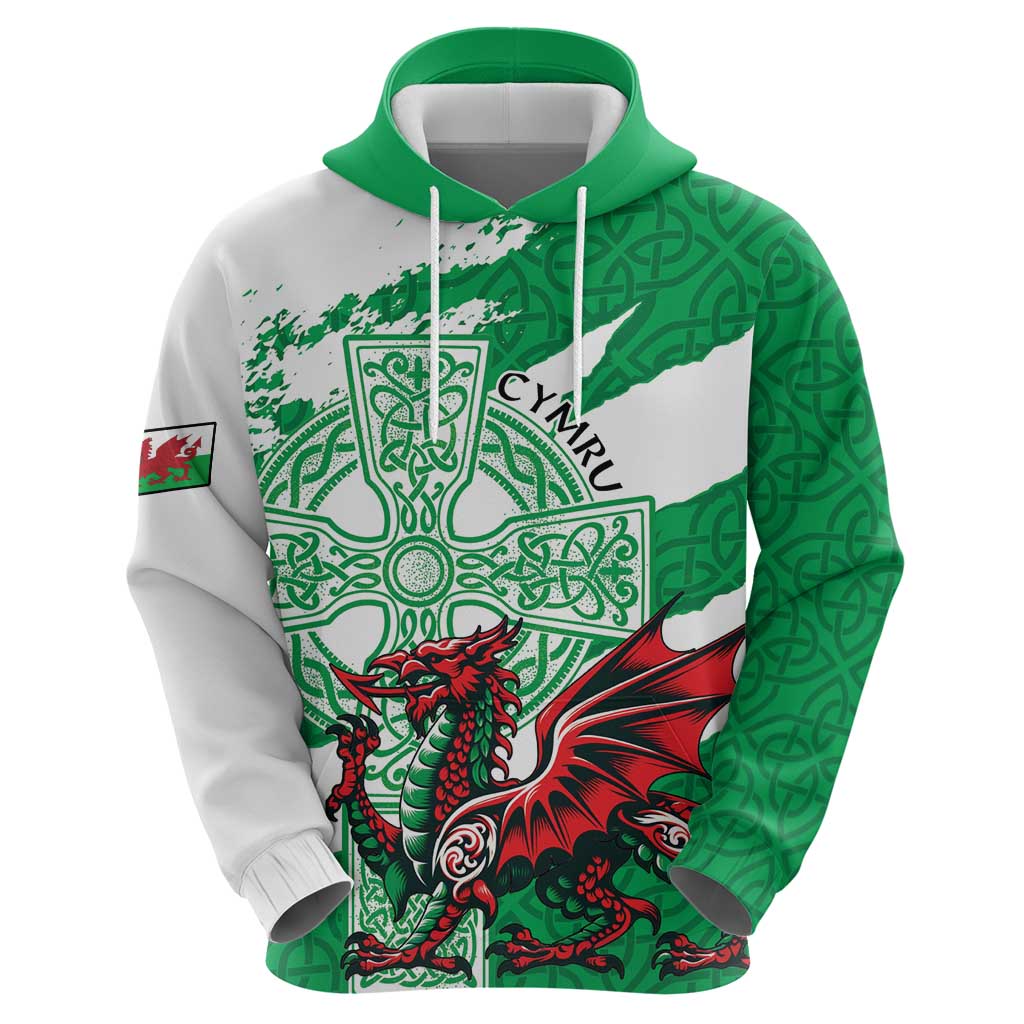 Wales Celtic Cross Hoodie Cymru Am Byth Green Version LT18