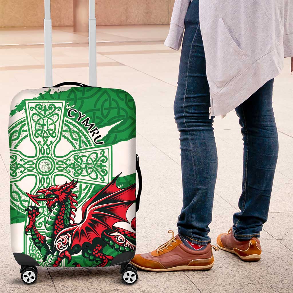 Wales Celtic Cross Luggage Cover Cymru Am Byth Green Version LT18