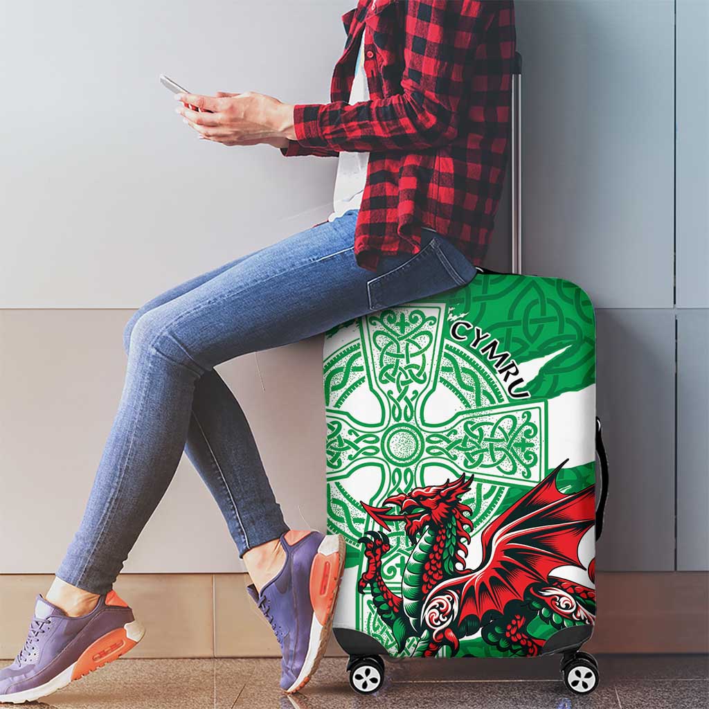 Wales Celtic Cross Luggage Cover Cymru Am Byth Green Version LT18