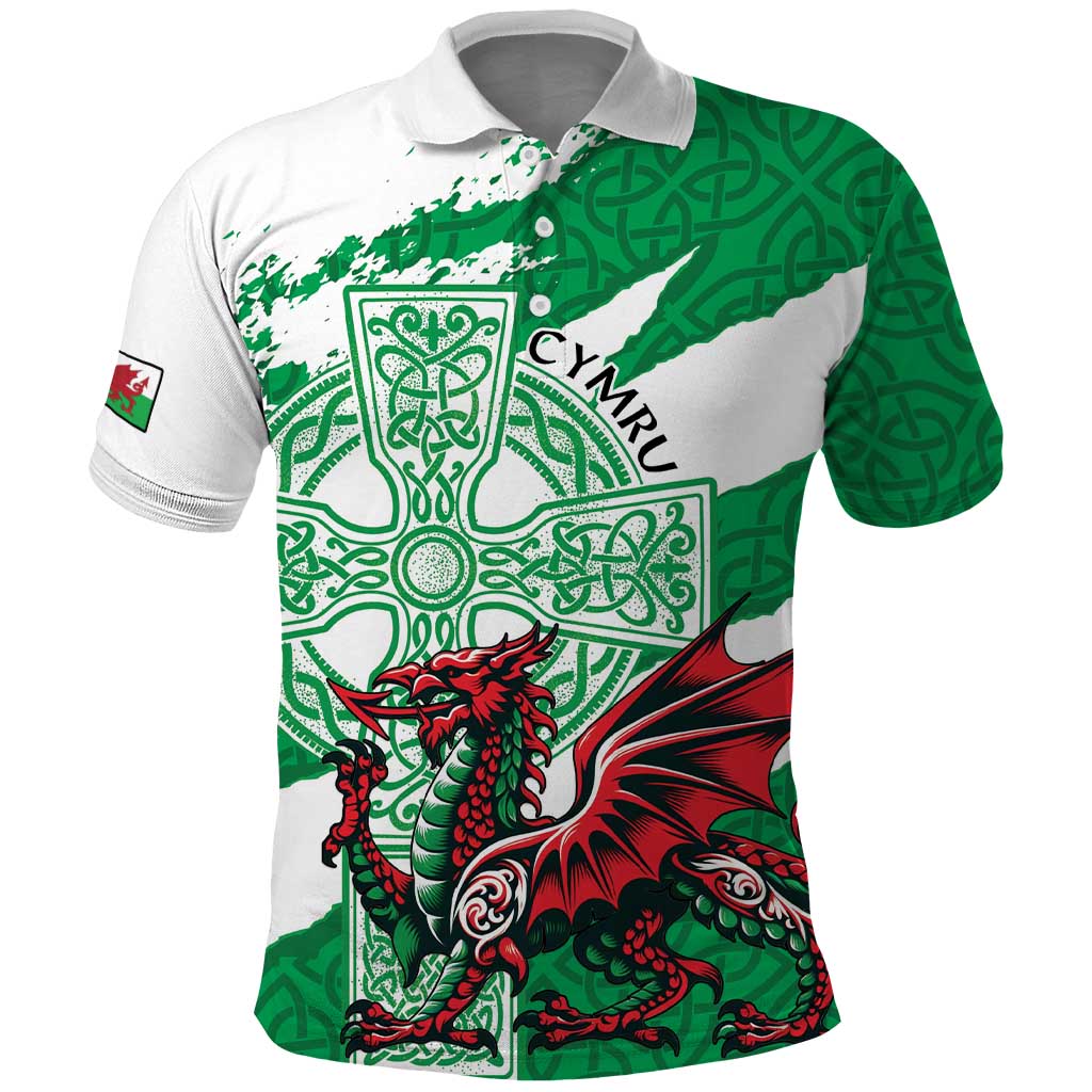 Wales Celtic Cross Polo Shirt Cymru Am Byth Green Version LT18