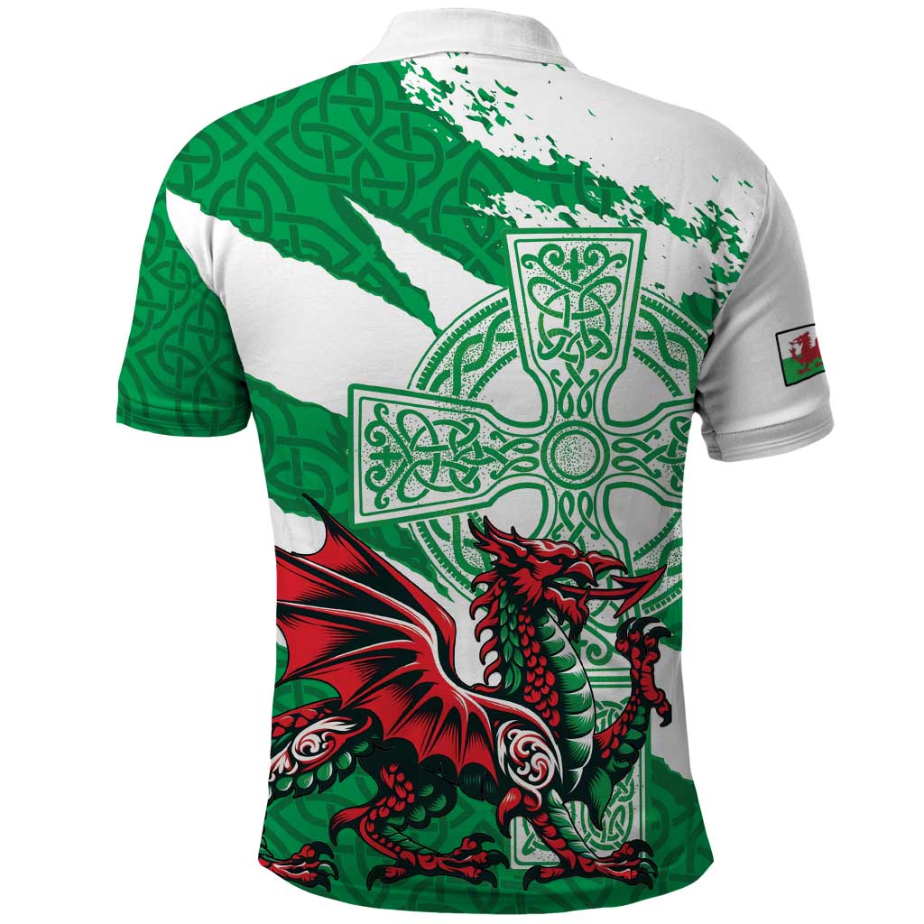 Wales Celtic Cross Polo Shirt Cymru Am Byth Green Version LT18